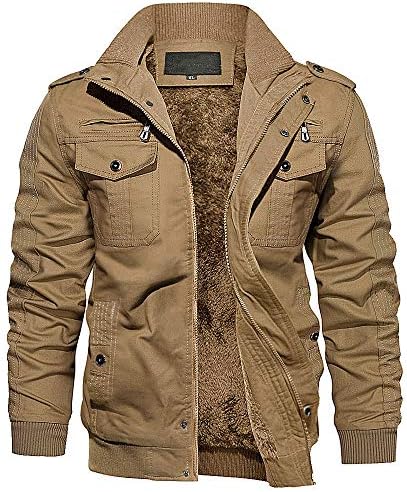 EKLENTSON Men's Thick Thermal Winter Jacket with Multi Pockets Zip Front Fleece Lined Military Jacket for Men
