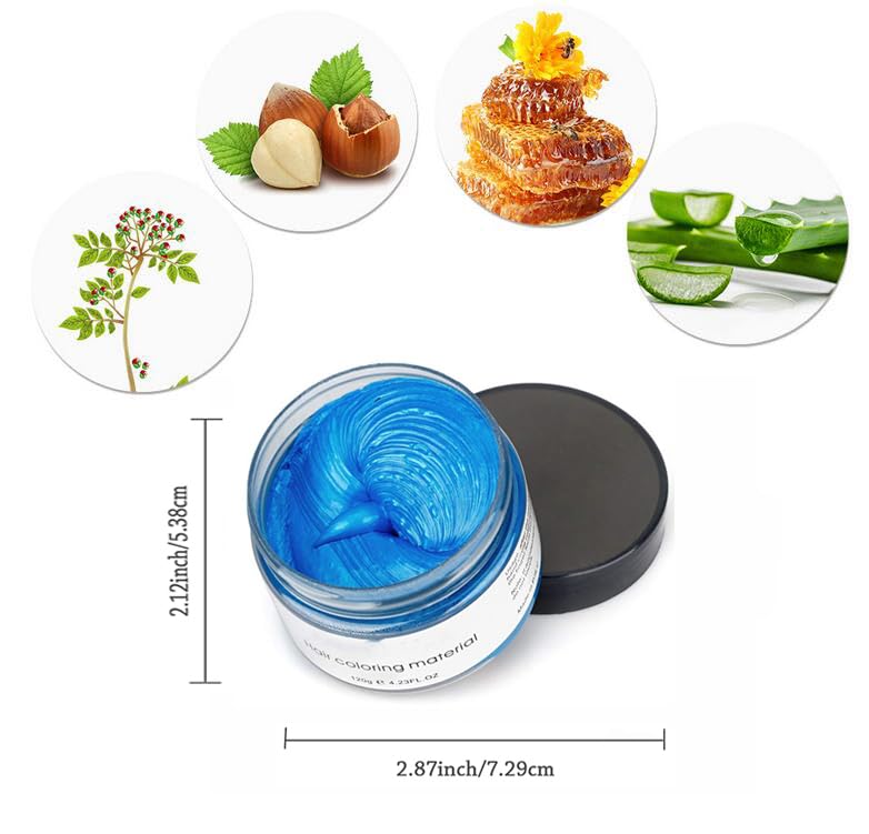 Miniatura 2 de Cera de color azul para el cabello, cera natural de peinado de 4.23 onzas, crema de peinado temporal para fiestas, cosplay, Halloween, uso diario,