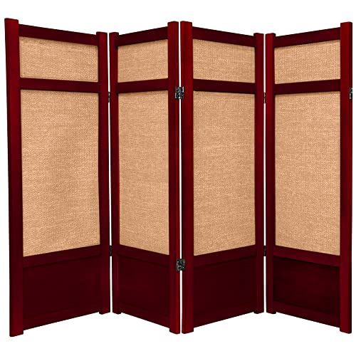 4 ft. Short Low Jute Shoji Screen - 4 Panel - Rosewood