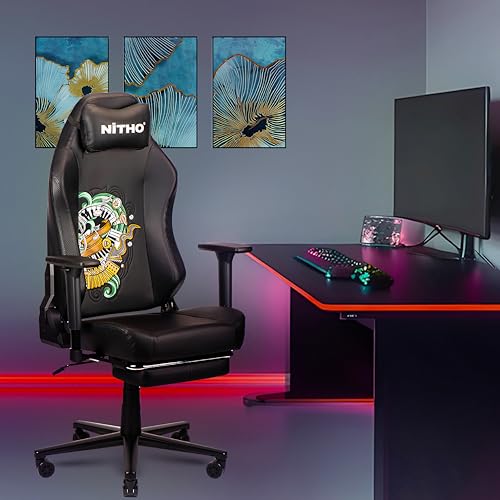 Image of NiTHO FORGE 2 Gaming Office Chair | Ergonomic Computer Desk Chair with 3D Adjustable Armrests, Retractable Footrest, Head Pillow, Class 4 Gas Lift, Swivel Office Chair for Gaming or Study, Black