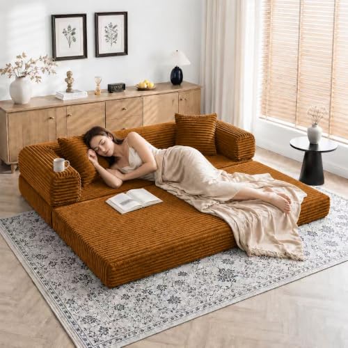 Image of AUGOP Futon Sofa Bed Boneless Couch for Living Room,Pull Out Couch with Sleeper Sofa,Day Bed Couch with Storage Pocket,Removable Corduroy with 2 Pillow