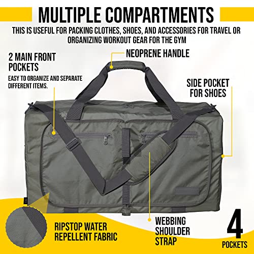 LEGEND 60L Foldable Duffle Bag for Travel - Packable Duffle Bags w/Shoe Compartment - Tear Resistant Collapsible Duffel Bags for Traveling - Lightweight Folding Duffel Bag for Men & Women -Army Green4