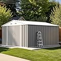 Patiolife 10x12 FT Metal Outdoor Storage Shed, All-Weather Garden Tool Shed with Lockable Door & Sloping Roof, for Backyard and Garden Patio, Grey
