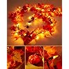 VCOKEN 11FT Fall Garland With Lights 50 Bulbs Connectable Maple Leaves With Pumpkin Plug in Decor for Outdoor Indoor Halloween Thanksgiving Holidays
