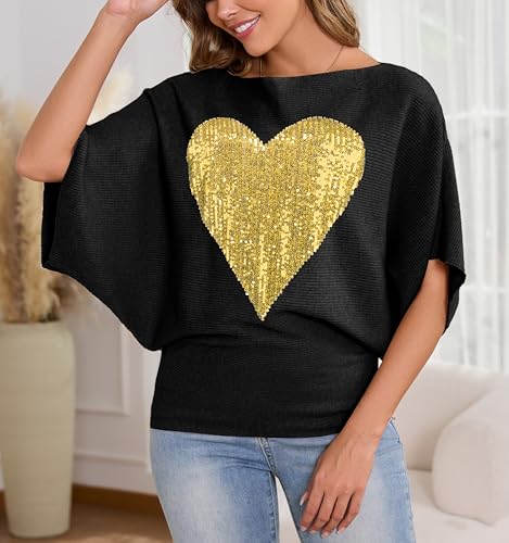 Image of MAKARTHY Womens Batwing Sleeves Knitted Dolman Pullovers Boat Neck Tops Sweatershirts