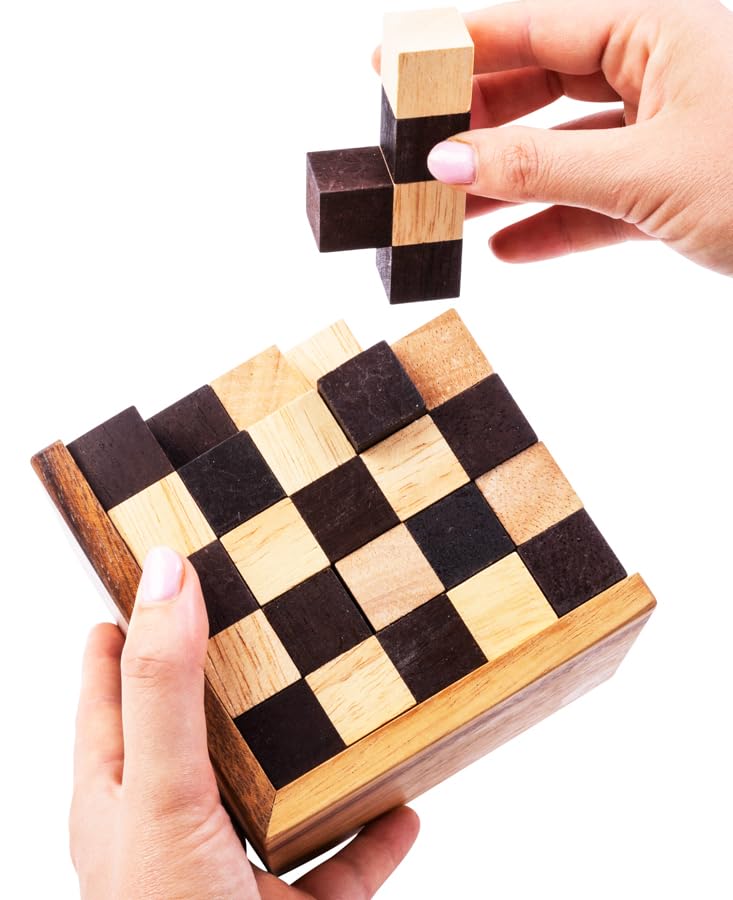 Engelhart - 350190-125 Cubos Rompecabezas de Madera Nivel difícil para Adultos - 25 Piezas - solución en el Juego – 14 x 14 x 14 cm