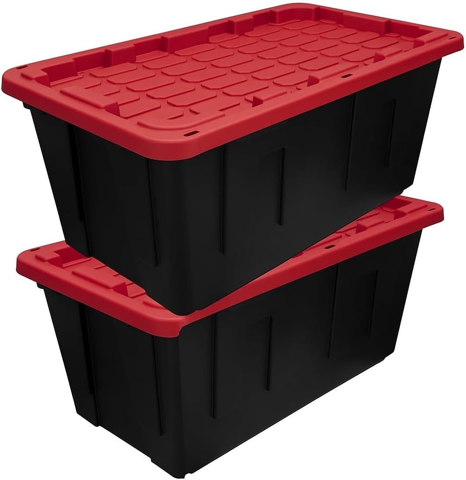 2-Pack 40 Gallon Plastic Storage Bins with Snap Lids, Stackable Storage Containers, Recycled Plastic Construction, Lockable Design with Holes for Zip Ties or Padlocks – Heavy-Duty Storage Boxes
