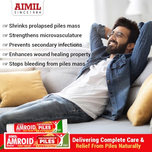 Image of AIMIL Amroid Ayurvedic Ointment - 20g (Pack of 2) | Natural Soothing Cream for Anal Comfort and Discomfort Relief | Fast-Acting Herbal Formula with Nagkesar & Nirgundi to Cool Swelling and Itching (Pack of 6)