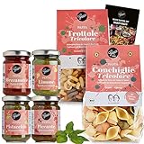 Gepp’s Feinkost Geschenkkorb Pesto Tasting I Geschenkset mit italienischen Spezialitäten I Mit Booklet, Pasta & Pesto-Varietäten I Pesto Limone, Mezzanotte, Piccante und Pistacchio & Minze