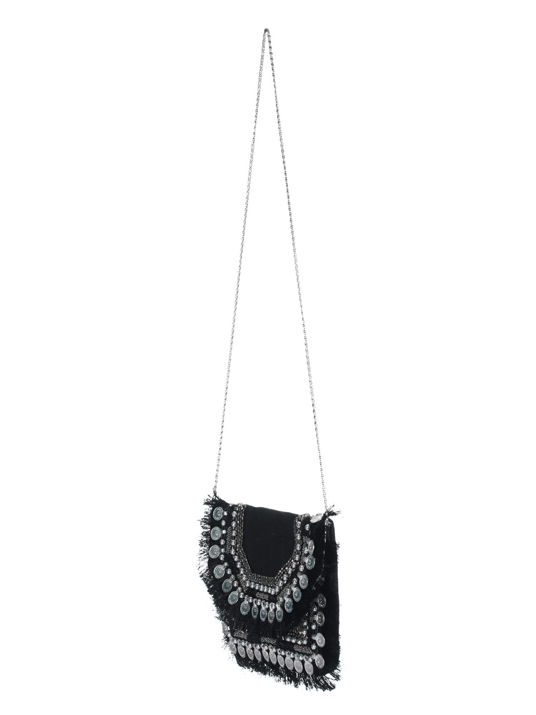 Priyaasi Jute Coin Embellished Handmade Sling Bag for Women - Stylish, Trendy, Antique, Casual Crossbody Bag with Detachable Chain, Magnetic Closure, Black - Image 7 thumbnail