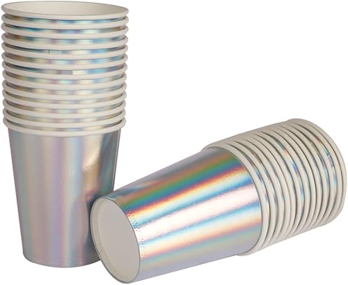 Miniatura 6 de Vasos de papel desechables Rainbow Silver para fiestas, 9 onzas, a granel para bodas, fiestas y cócteles, 40 unidades