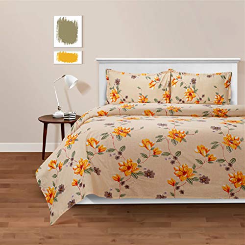 Image of Swayam Pure Cotton Double Bedsheet with 2 Pillow Covers | Size 90 x 100 inch | 160 TC | Floral Design | Soft Breathable Bed Sheet | Comfortable & Durable for Bedroom - Peach