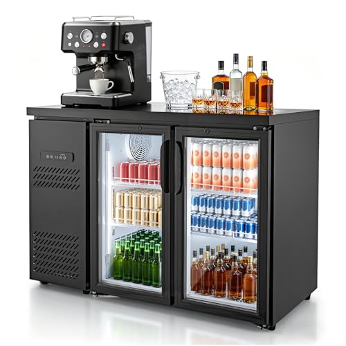 Image of VEVOR Back Bar Cooler, 11.8 Cu. Ft Counter Height Beverage Refrigerator, Commercial Display Fridge w / 2 Glass Doors, LED Lighting, Shelves, Fan Cooling Beer Wine Cooler for Pub, Merchandiser, Office