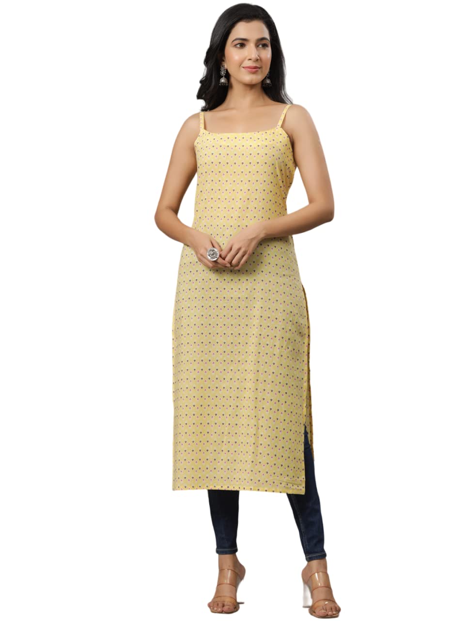 Indian VirasatPeach Colored Tie & Dye Print Strappy Straight Kurta