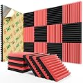 12 Pack Sound Proof Foam Panels for Walls,Self-Adhesive Foam Acoustic Panels Sound Absorbing,High Density Quick-Recovery Soundproof Wall Panels 12" X 12" X 1"-Black and Red
