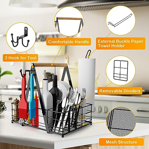 Jbbtool BASKET-1 Grill Caddy With Paper Towel Holder, Bbq Camping Caddy For Plates And Utensils, Picnic Condiment Storage Caddy, Rv Patio Camper Must Haves, Outdoor Kitchen Barbecue Accessories thumb #3