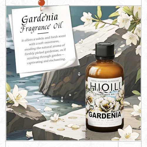Image of HIQILI Gardenia Fragrance Oil, DIY Women Perfume & Body Spray - 1 Fl Oz | Add to Essential Oil Diffuser, DIY Candle & Soap, Long-Lasting Floral Scent, Pet Safe, Graduated Dropper Included
