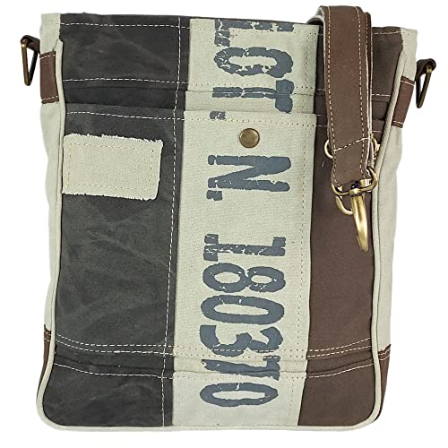 Sunsa Damen Umhängetasche. Vintage Tasche aus Canvas & Leder. Nachhaltige Crossover Bag in braun/beige/schwarz. Schultertasche für Sie/Ihn.27x34x8 cm Cover