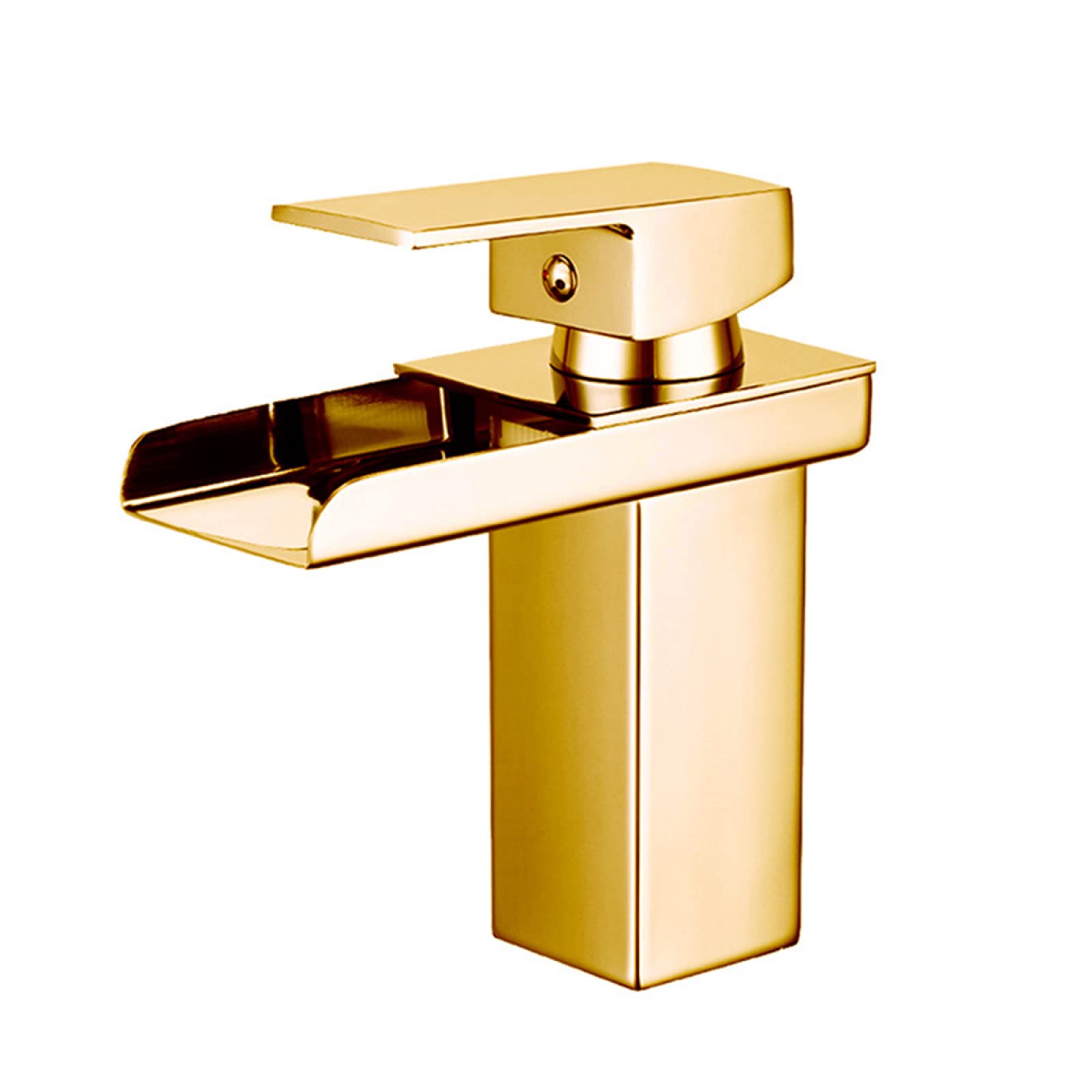 ZQFHSX Waterfall Bathroom Sink Faucet, Single Handle Basin Mixer Tap for Hot and Cold Water, Faucet Stainless Steel, Gold, Short(Gold,Short) LWX