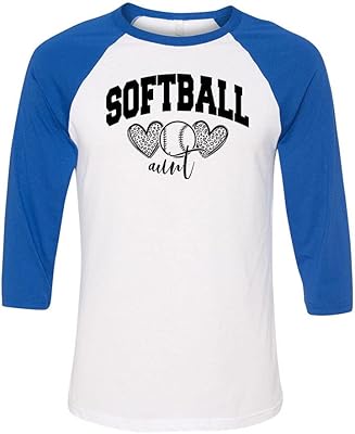 TeesAndTankYou Arch Softball Aunt Three-Quarter Raglan Sleeve Baseball Shirt Unisex Medium White/Royal