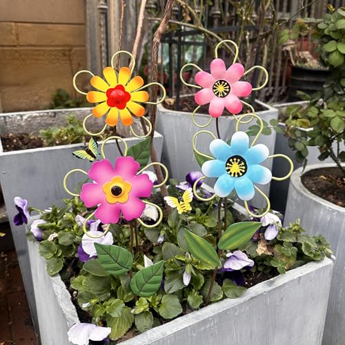 Image of Metal Flowers for Outside, 4-Pack Decorative Garden Stakes