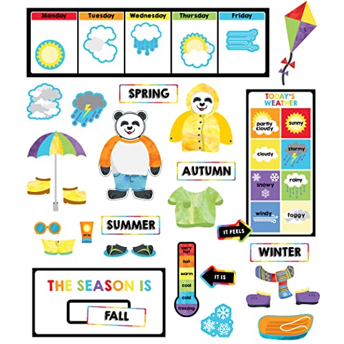 Carson Dellosa Weather Mini Bulletin Board Set—Daily and Weekly Weather Charts, Seasons Chart, Thermometer, Arrows, Panda, Clothing and Accessories Cutouts (55 pc) Carson Dellosa Weather Mini Bulletin Board Set—Daily and Weekly Weather Charts, Seasons Chart, Thermometer, Arrows, Panda, Clothing and Accessories Cutouts (55 pc)