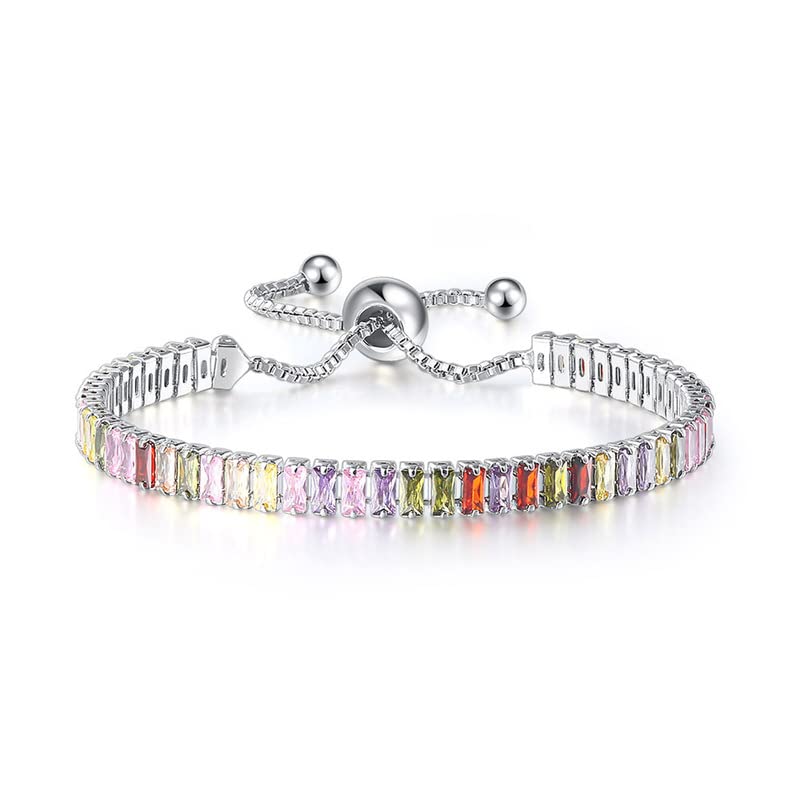 Ursus Copia Pulseras de joyería, pulseras de vermiculita coloridas europeas y americanas, pulseras de tenis de cristal femenino (2 piedras de lotería de cultura de platino de 4 mm)