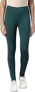 go colors Women Green Cotton Side Stripe Active Leggings-picture-12