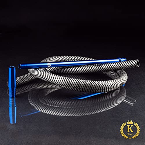 K King’z® Shisha Schlauch Carbon, 4 Teilig Blau/Grau inkl. Aluminium Mundstück + Endstück und Knickschutzfeder | Shisha… – Bild 4