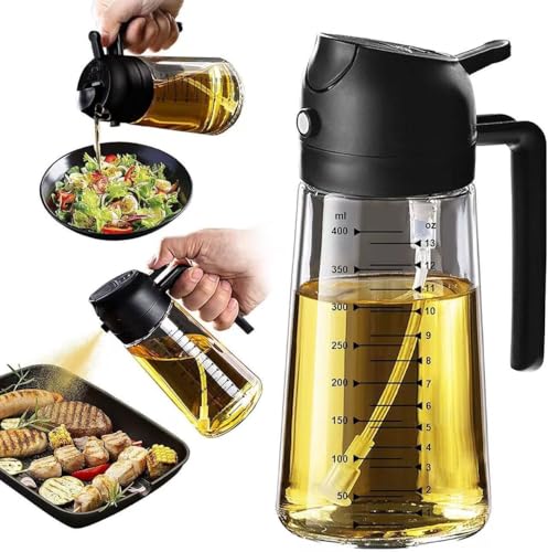 X&E Olive Oil Sprayer & Dispenser, 2-in-1 Dual Mode Spray & Pour Bottle, 470ml BPA-Free Glass, 0.2g