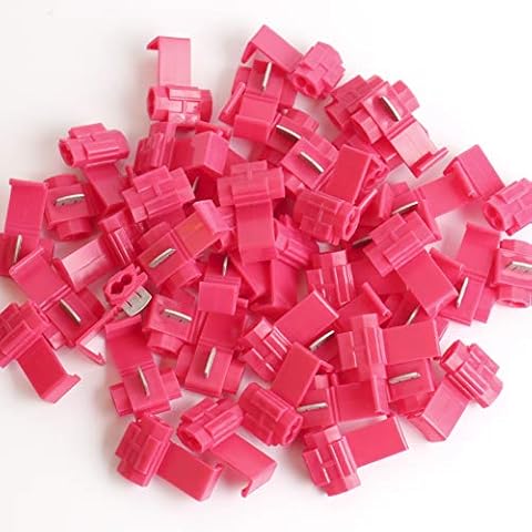 AIRIC Quick Splice Wire Connectors 100PCS 22-18 AWG Scotch Lock Splice Connector Double Run Solderless Inline Splice Connectors Tap Red Crimp Wire Splice Connectors (22-18 Gauge) Cover
