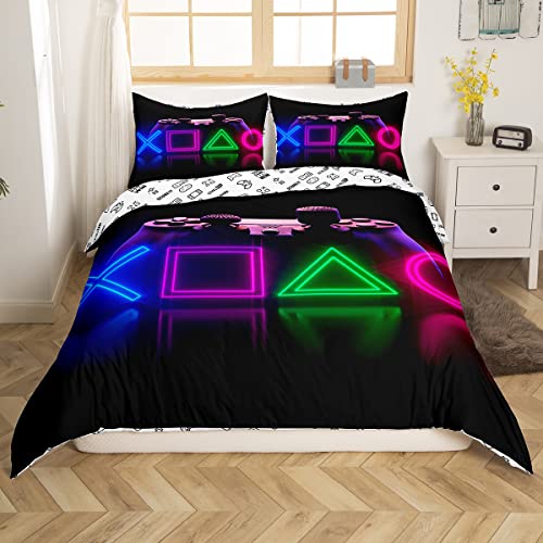 Tbrand Kids Video Games Duvet Cover Set Super King Size,Boys Gamer Printed Comforter Cover Gaming Controller Pattern Design, Gamepad Decorative 3 Piece Bedding Set with 2 Pillow Cases, Colorful