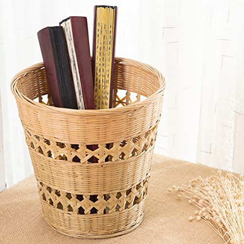 Yardwe Bamboo Woven Wastebasket Round Trash Can Wicker Waste Basket Garbage Container Bin For Bathrooms Kitchens Home Offices (Wood Color) #TOP1