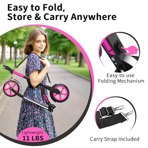 BELEEV Big Wheel Scooter for Kids Ages 6+ with Light-Up Deck, 2 Wheel Kick Scooter for Adults Teens, 5 Adjustable Height, Lightweight Sport Commuter Scooter, Max Load 220 lbs (Nebula Purple)