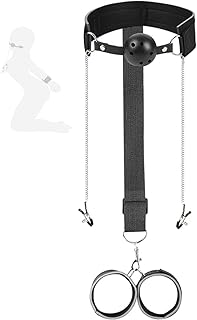 1 combinaison d'exercice de yoga en cuir noir réglable avec chaîne en métal et boule buccale