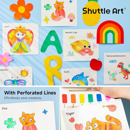 Image of Shuttle Art Paint with Water Coloring Book for Kids, 25 Animals Themed Pages with 2 Brushes, Mess-Free Watercolor Paint Set, Travel-Friendly Art Craft Gift for Toddlers, Birthday Christmas Gift