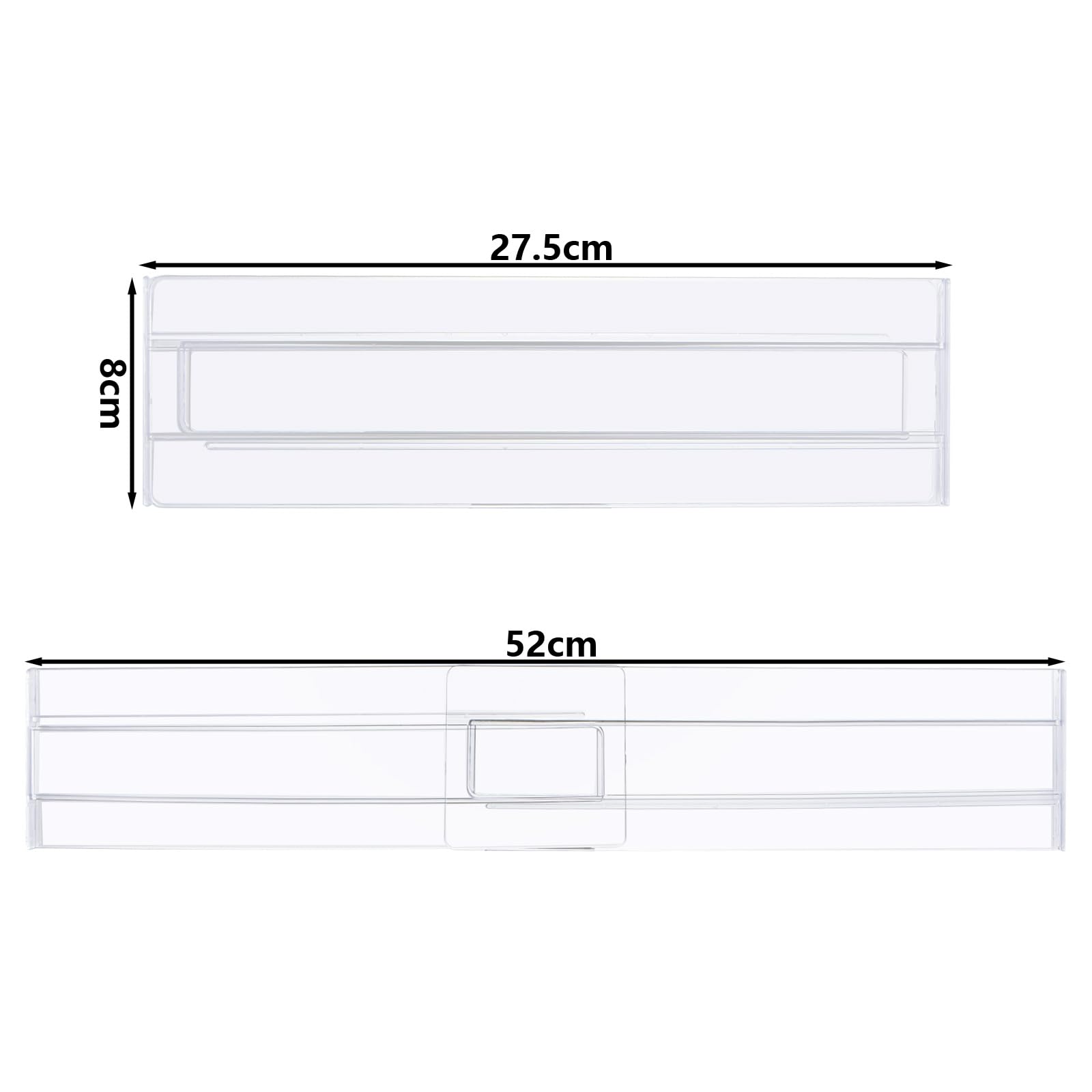 ASelected Przegrody do Szuflad, 8 cm, Wysokie, Rozszerzalne 27,4-52 cm, Regulowane Organizery, Przezroczyste Plastikowe Separatory, Sypialni, Odzieży, Przyborów Kuchennych