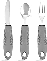 Vista 1 de Juego de utensilios adaptativos para personas mayores, cubiertos con peso de 3 piezas para temblores de manos, artritis y Parkinson, asas de fácil