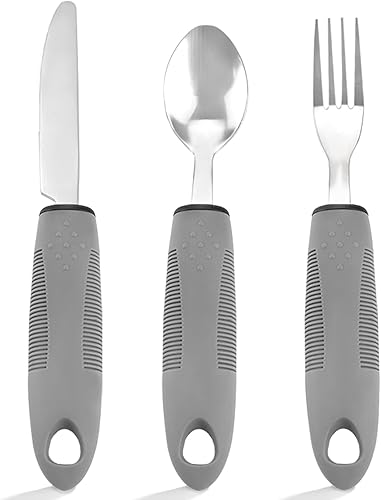 Juego de utensilios adaptativos para personas mayores, cubiertos con peso de 3 piezas para temblores de manos, artritis y Parkinson, asas de fácil
