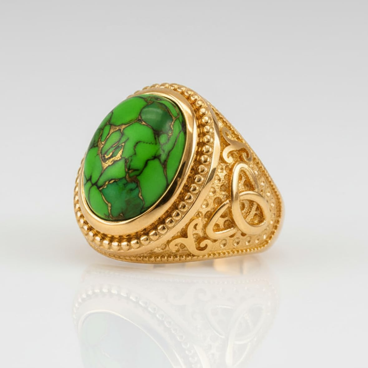 LA BLINGZ 10K Yellow Gold Celtic Knot Green Copper Turquoise Ring