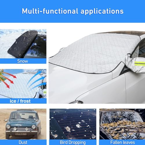 Image of HUBTURE Universal Windshield Sunshade Car Cover with Mirror Protection - 4 Layer Front Window Sunshade, Snow Frost Ice Rain UV Shield, Waterproof Car Interior Protector for Most Cars