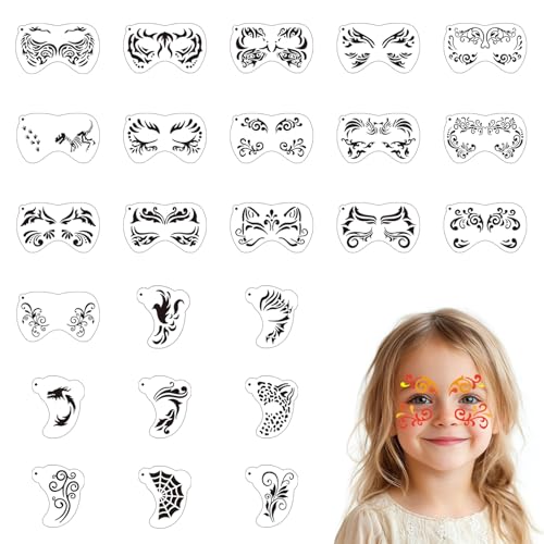 PLIGREAT 24 Pcs Face Paint Stencils Reusable Face Body Painting Stencils Tattoo Painting Templates Animal Pattern Print Stencils for Party Holiday Painting Makeup Temporary Tattoos, 2 Sizes