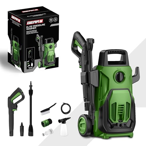 Lavadora a presión de 1600 W, Lavadora portátil de Alta presión, 120 Bares, Lavadora eléctrica con Carrete de Manguera, Botella de Espuma de Nieve, Boquilla Ajustable, Cepillo para Patio, Coche