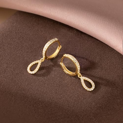 SLUYNZ 925 Sterling Silver Small Teardrop Hoop Earrings for Women Teens CZ Hoop Earrings Dangle Waterdrop Hoop Earrings3