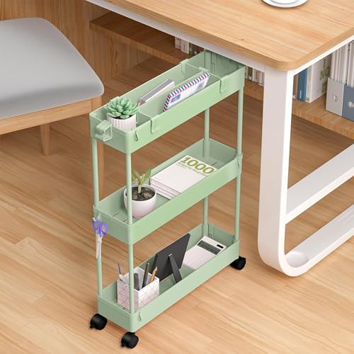 Image of SPACELEAD 2-piece Set Slim Storage Cart 3 Tier,Bathroom Organizer Rolling Utility,Mobile Shelving Unit Slide Out for Office, Kitchen, Laundry Room & Narrow Places
