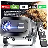 [App Intégrée] Vidéoprojecteur 1080P 4K Supporte Mini Projecteur Home Cinéma Projecteur Video Supporté pour Correction Trapézoïdale Automatique, Android TV BT5.1 360° Rotation, TV Stick/avec HDMI,