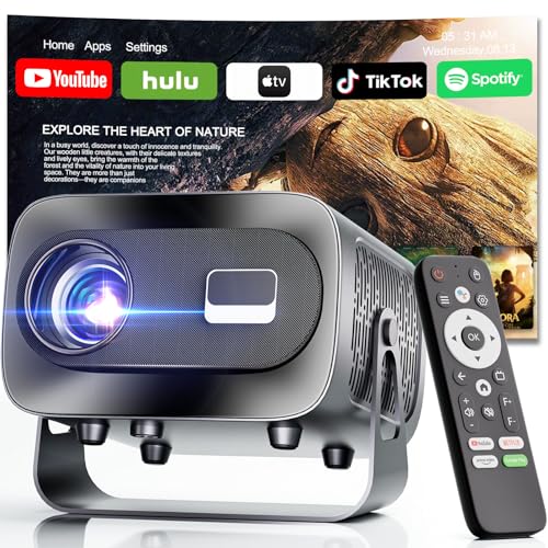 Projector with WiFi and Bluetooth, Electric Focus & Vertical Keystone, 1080P HD 4K Support, Smart Projector with Built-in Streaming Apps, Portable Projector for Outdoor & Home Movie