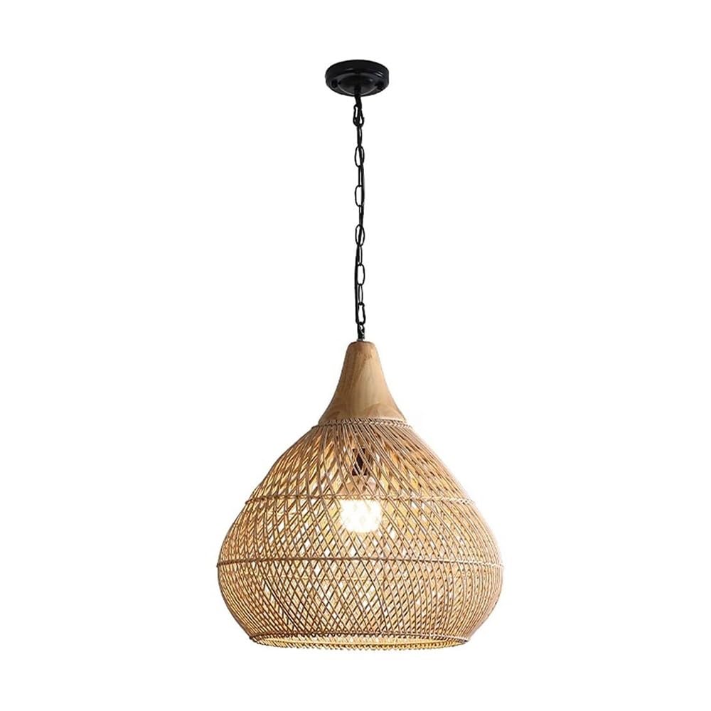 TONFON Boho Rattan Lighting Chandelier Dome Wood Pendant Light
