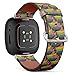CJBROES Replacement Leather Watch Band, Compatible with Fitbit Versa 3 and Fitbit Sense of Wristband Bracelet Accessory - Texture Flock Dolphins Under