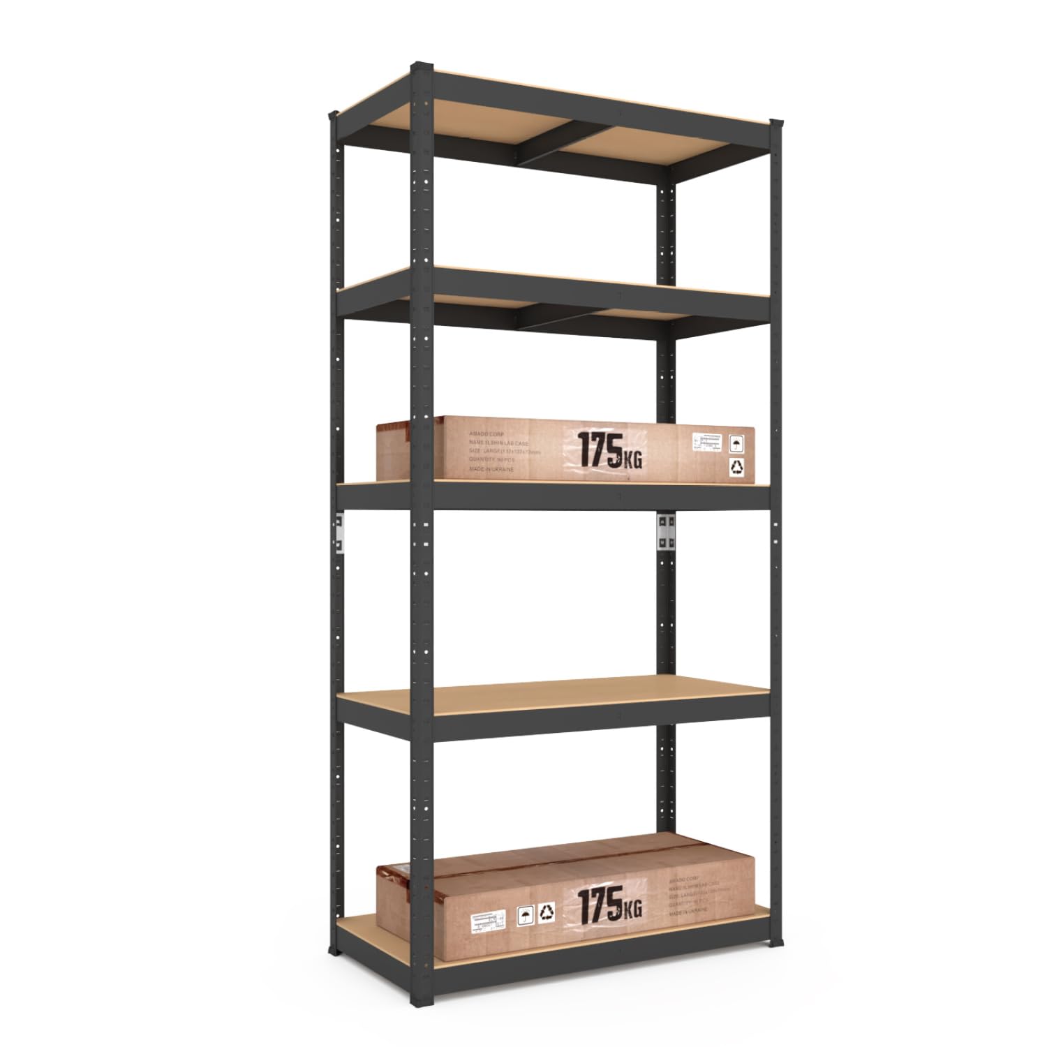 baudim - 180x70x30 cm Schwerlastregal, Steckregal schwarz mit 5 MDF-Böden und 175 kg Tragkraft, Metallregal, Garagenregal oder Lagerregal, Kellerregal, Abstelraum, Werkstattregal Metall